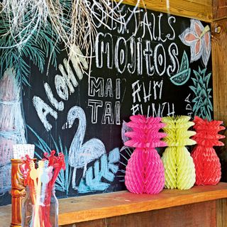 garden bar with blackboard and jar