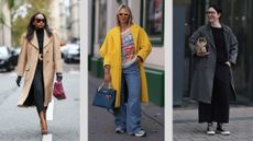 A composite shot of three women wearing coats