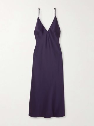 Barb Open-Back Washed-Satin Midi Dress