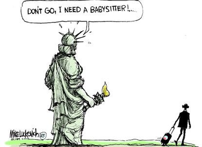 Political cartoon U.S. Barack Obama legacy statue of liberty