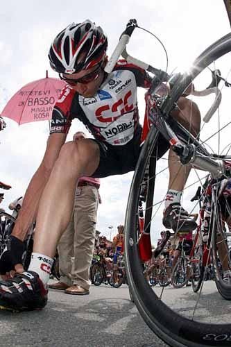 The day's stage winner gets ready to ride before the start