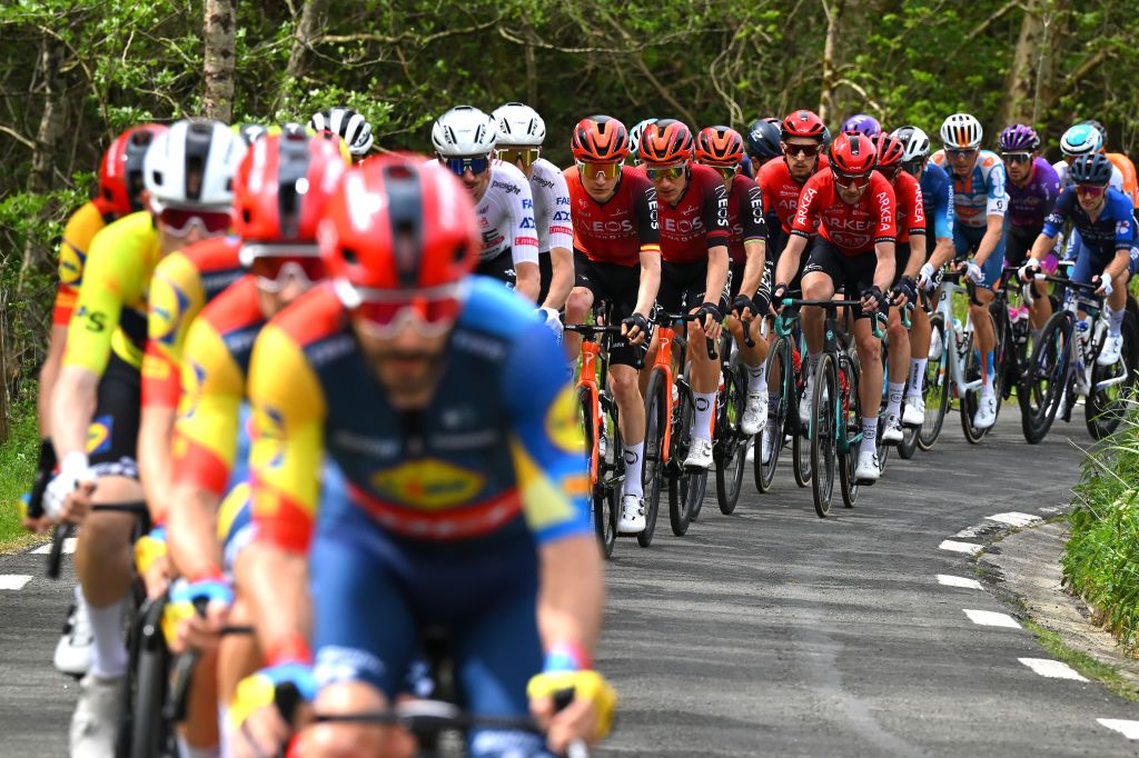 EIBAR SPAIN APRIL 06 LR Carlos Rodriguez of Spain Ethan Hayter of The United Kingdom and Team INEOS Grenadiers and 05compete during the 63rd Itzulia Basque Country 2024 Stage 6 a 1378km stage from Eibar to Eibar UCIWT on April 06 2024 in Eibar Spain Photo by Tim de WaeleGetty Images