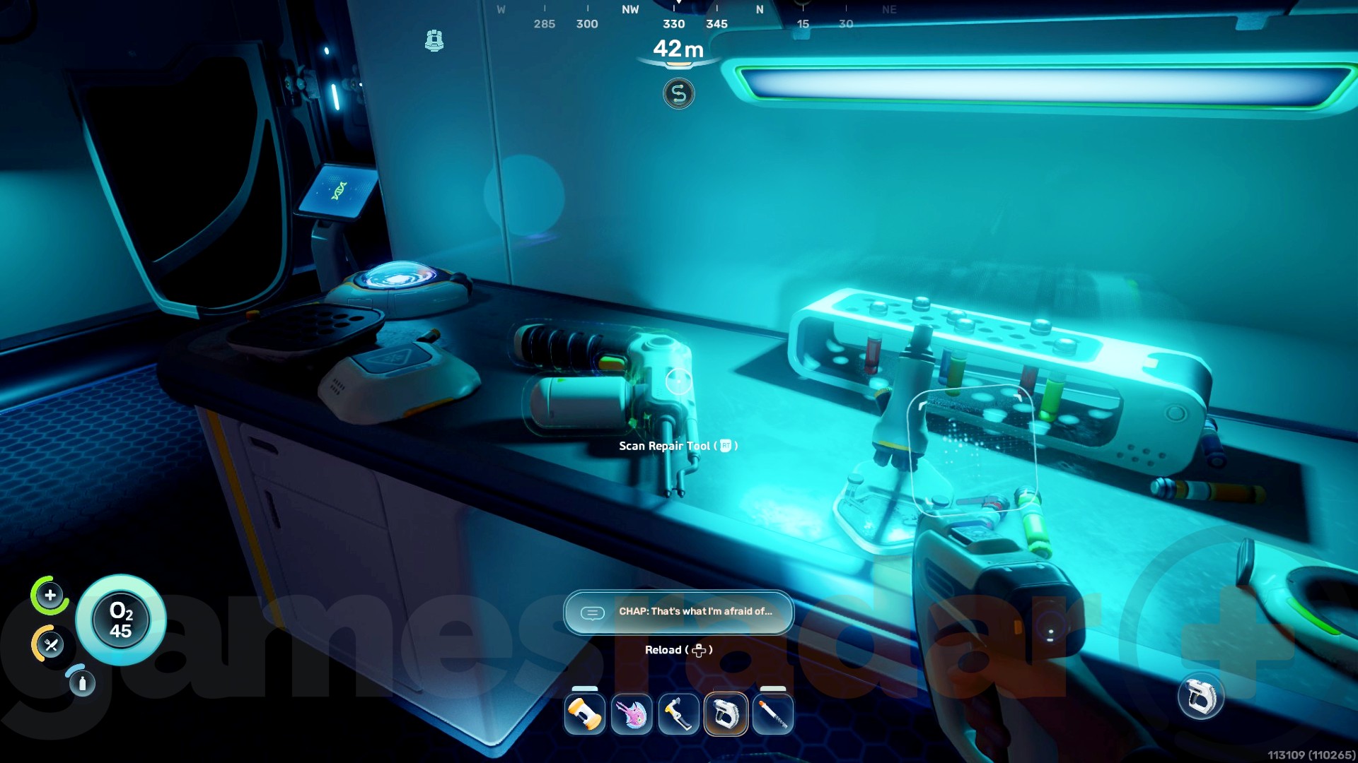 A repair tool sits on a desk in Subnautica 2