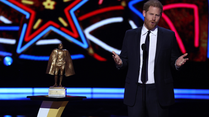 Prince Harry, Duke of Sussex presents the Walter Payton Man of the Year Award at the 13th Annual NFL Honors on February 8, 2024 in Las Vegas, Nevada.