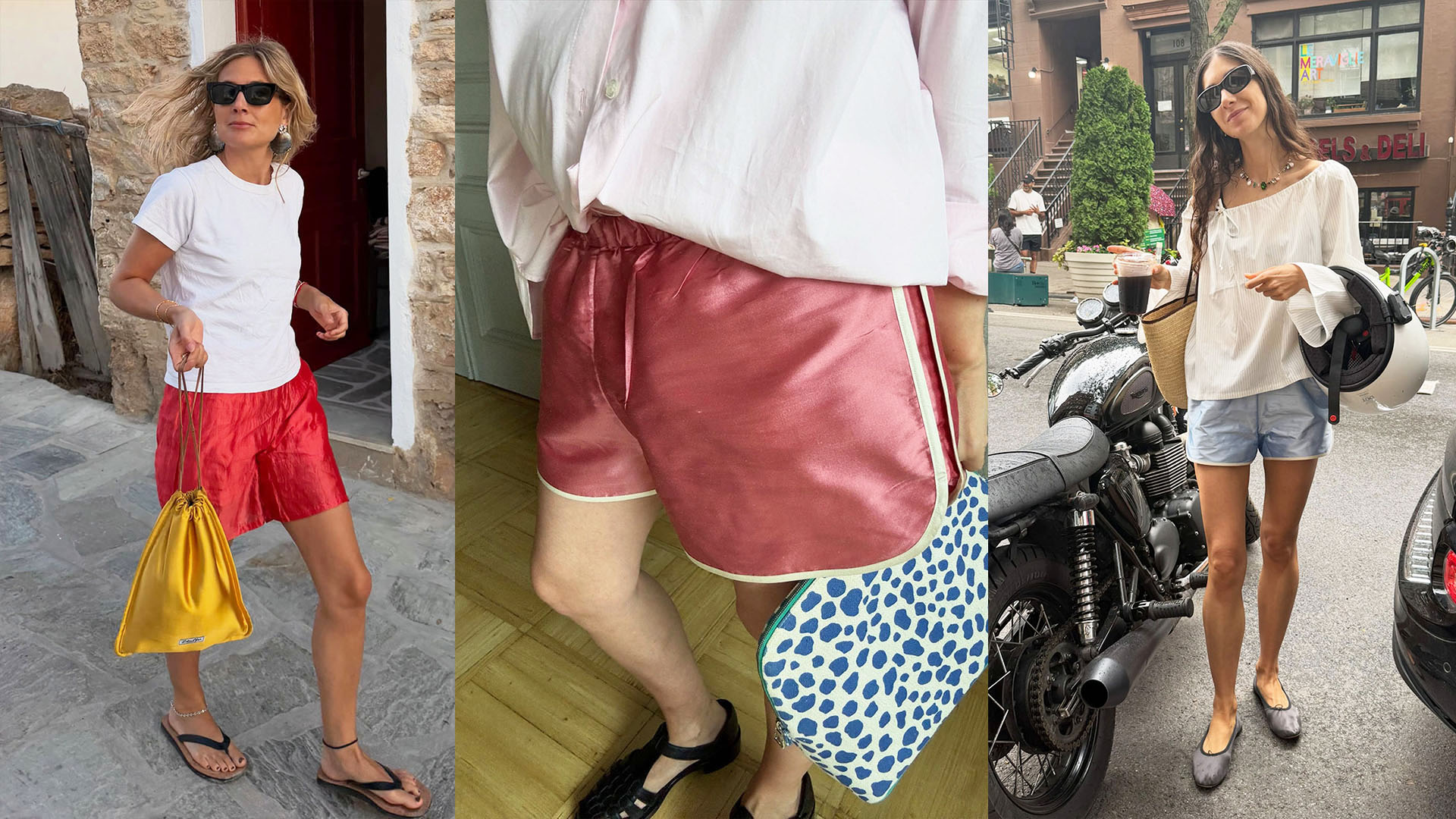 Women wearing taffeta shorts.