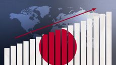 Japan flag on bar chart with red arrow going higher