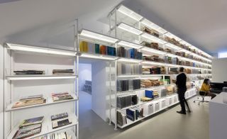 Full height illuminated bookshelves