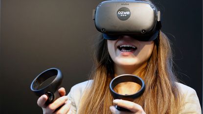 Woman using a VR headset