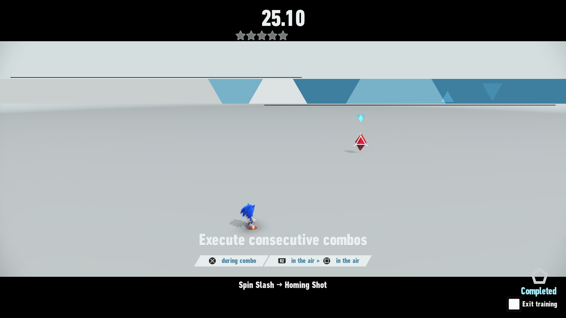 Practicing combo moves in the training room in Sonic Frontiers