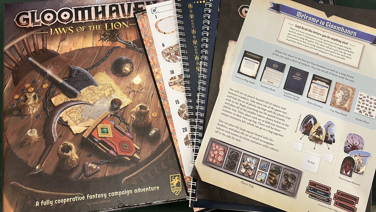 Gloomhaven: Jaws of the Lion box with game documentation 