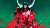 Key art for ReVamp, showing a vampiric lord placing his hand over a sprawling demonic castle bathed in the blood red of his cloak.