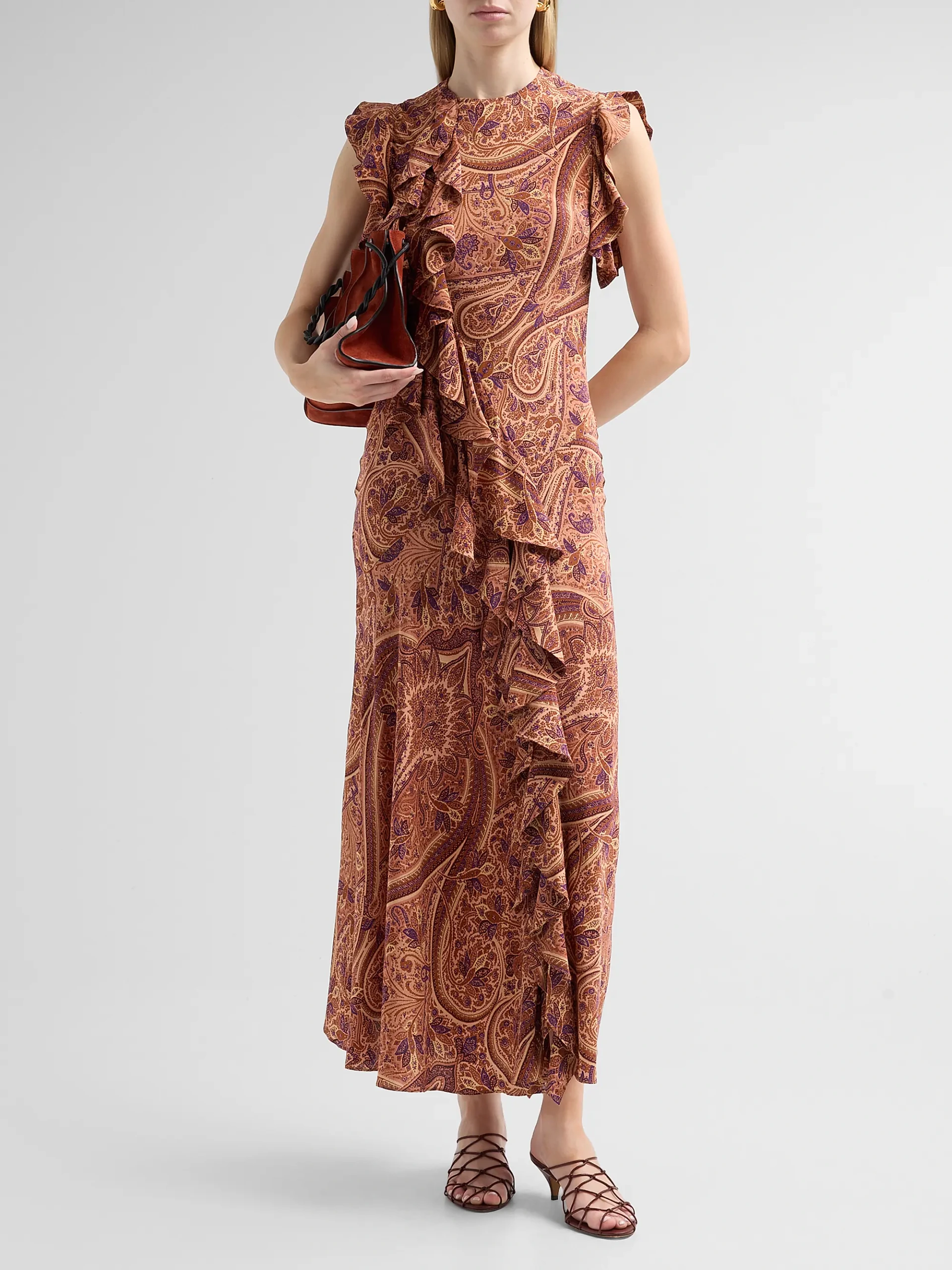 Ameline Ruffled Paisley Silk Midi Dress