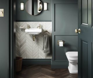 green traditional cloakroom bathroom with small white sink