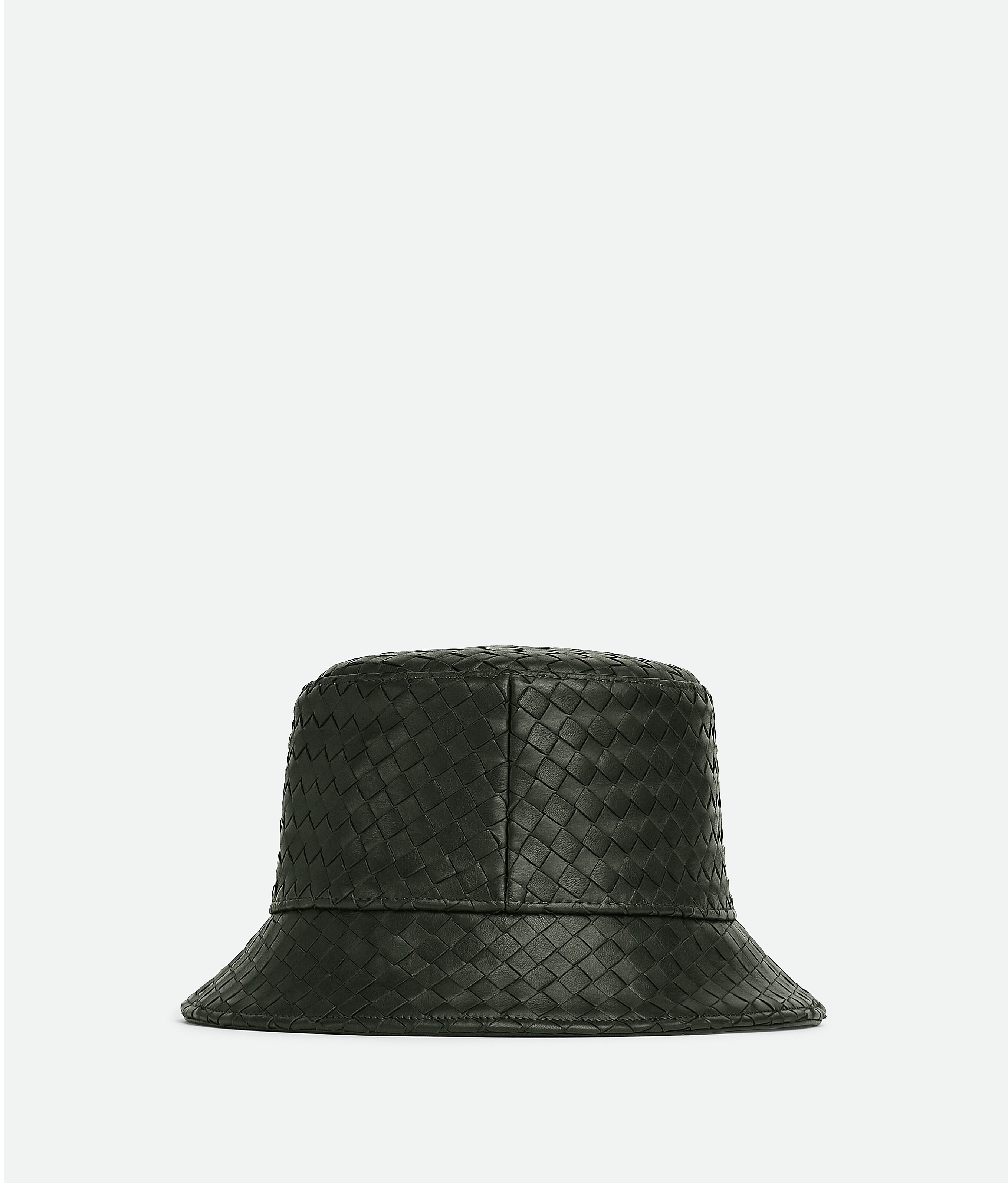 Men's Intrecciato Leather Bucket Hat in Dark Green