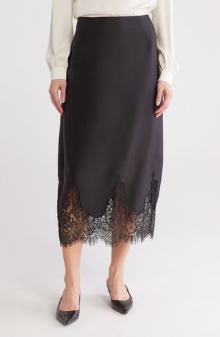 Lace Inset Satin Slip Skirt