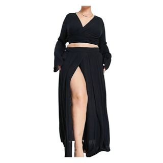 Black floor length beach skirt with slit