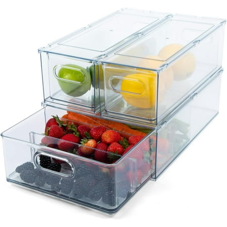 Tidy Tools Clear Refrigerator Organizer Bins for Pantry Organization and Food Storage, Stackable Plastic Storage Bins With Pull-Out Drawer &amp;ndash; Kitchen and Pantry Storage Containers, 3 Pack
