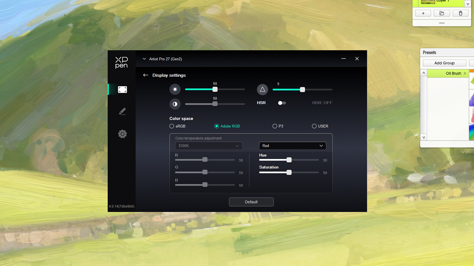 XPPen Artist Pro 27 Gen 2 review, menus in a driver app