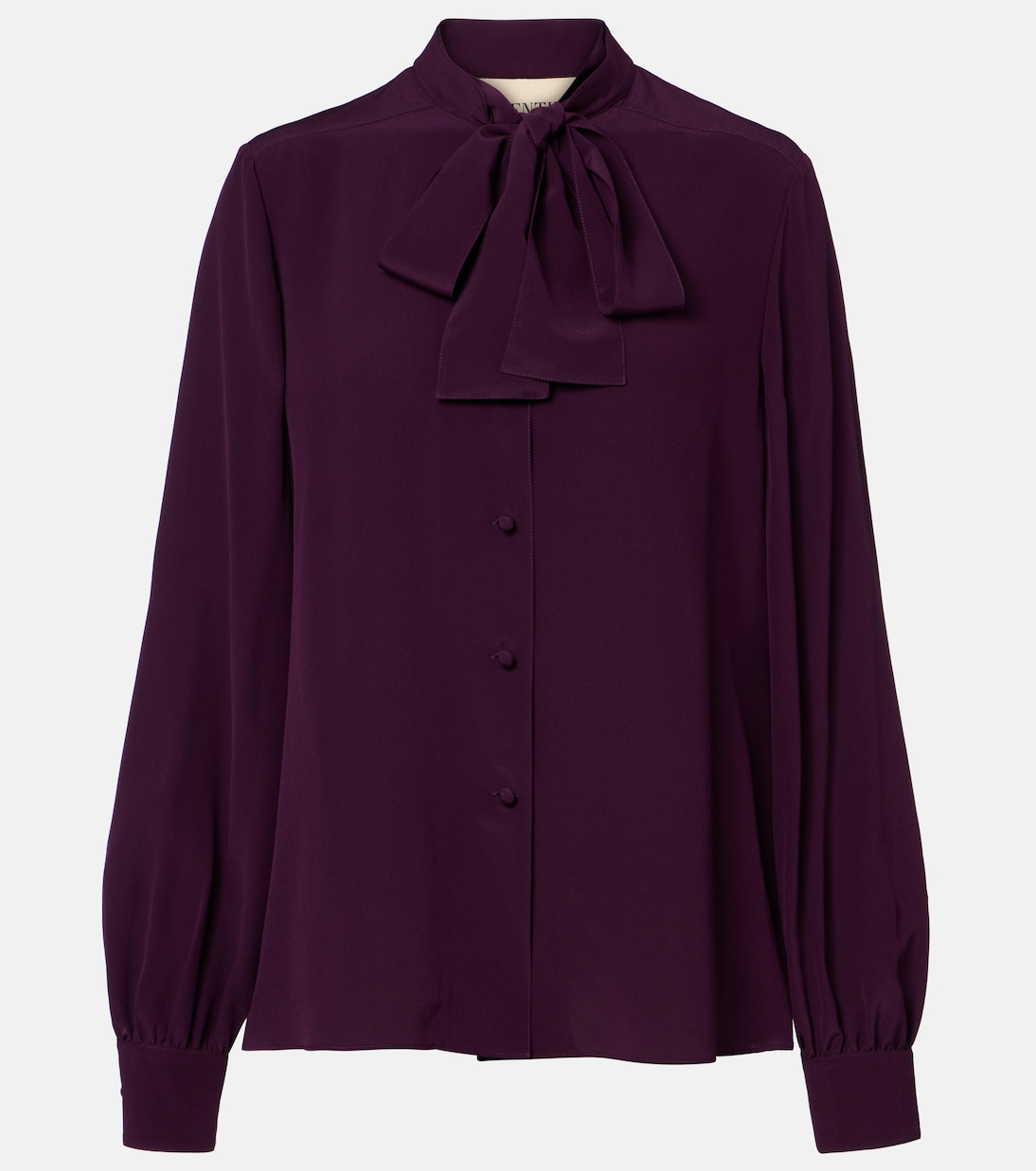 Tie-Neck Silk Cr&amp;ecirc;pe De Chine Blouse in Purple - Valentino
