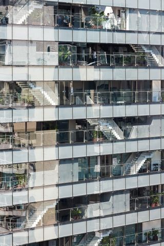 Close up view of glass and opaque panels of building