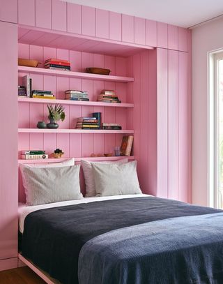 Pink panelled murphy bed