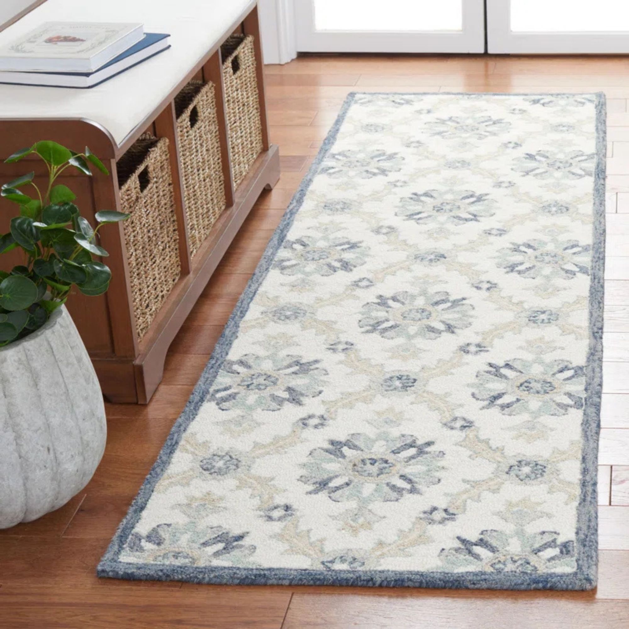 Martha Stewart Hand Tufted Wool/Cotton Floral Rug in Blue/Gray Runner 2'3&amp;quot; x 8&amp;quot;
