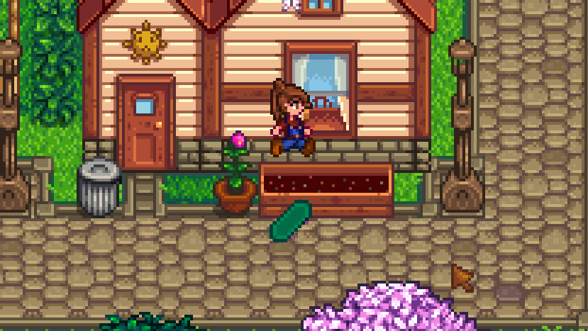 Stardew Valley mods - a screenshot of the player's farmer doing a gnarly kickflip with the help of the Skateboard mod.