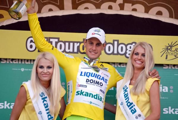 Jacopo Guarnieri (Liquigas-Doimo) celebrates in yellow