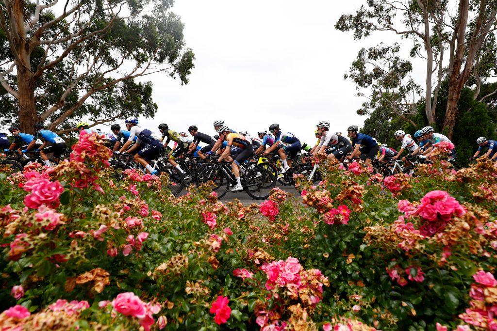 BALLARAT AUSTRALIA JANUARY 15 A general view of the peloton competing during the Australian Cycling National Championships 2022 Mens U23 Road Race a 1392km race from Ballarat to Ballarat AusCyclingAus on January 15 2022 in Ballarat Australia Photo by Con ChronisGetty Images