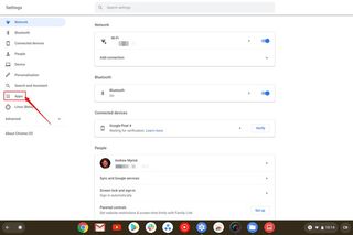 Select Apps section in Chromebook Settings