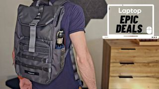 Man wearing Tinbuk2 laptop backpack 2.0