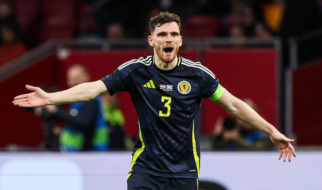 Scotland Euro 2024 squad Scotland&#039;s Andy Robertson looks dejected during an international friendly match between the Netherlands and Scotland at the Johan Cruyff Arena, on March 22, 2024, in Amsterdam, Netherlands. (Photo by Craig Williamson/SNS Group via Getty Images)