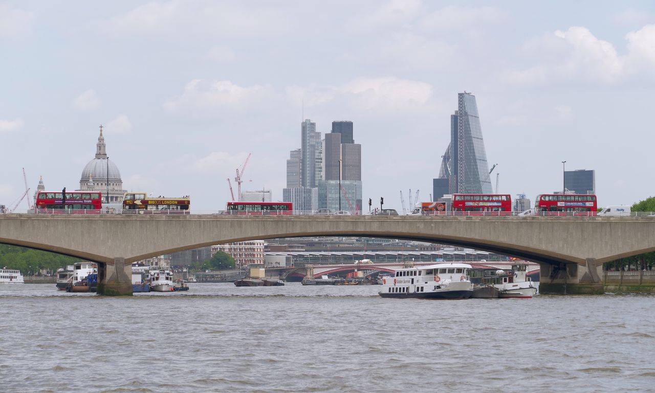 Busy bridge over the Thames