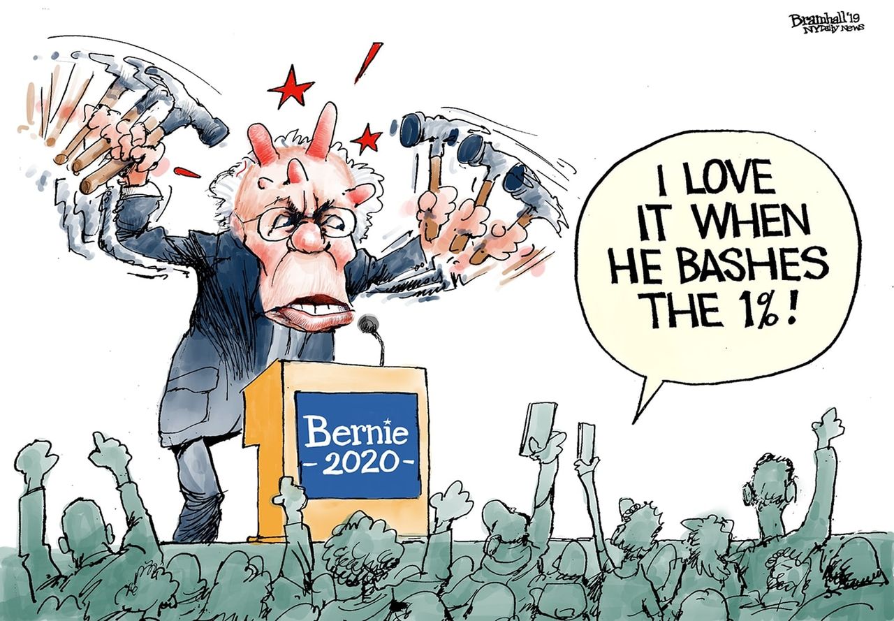 Political Cartoon U.S. Bernie Sanders 2020 election tax returns 1 percent