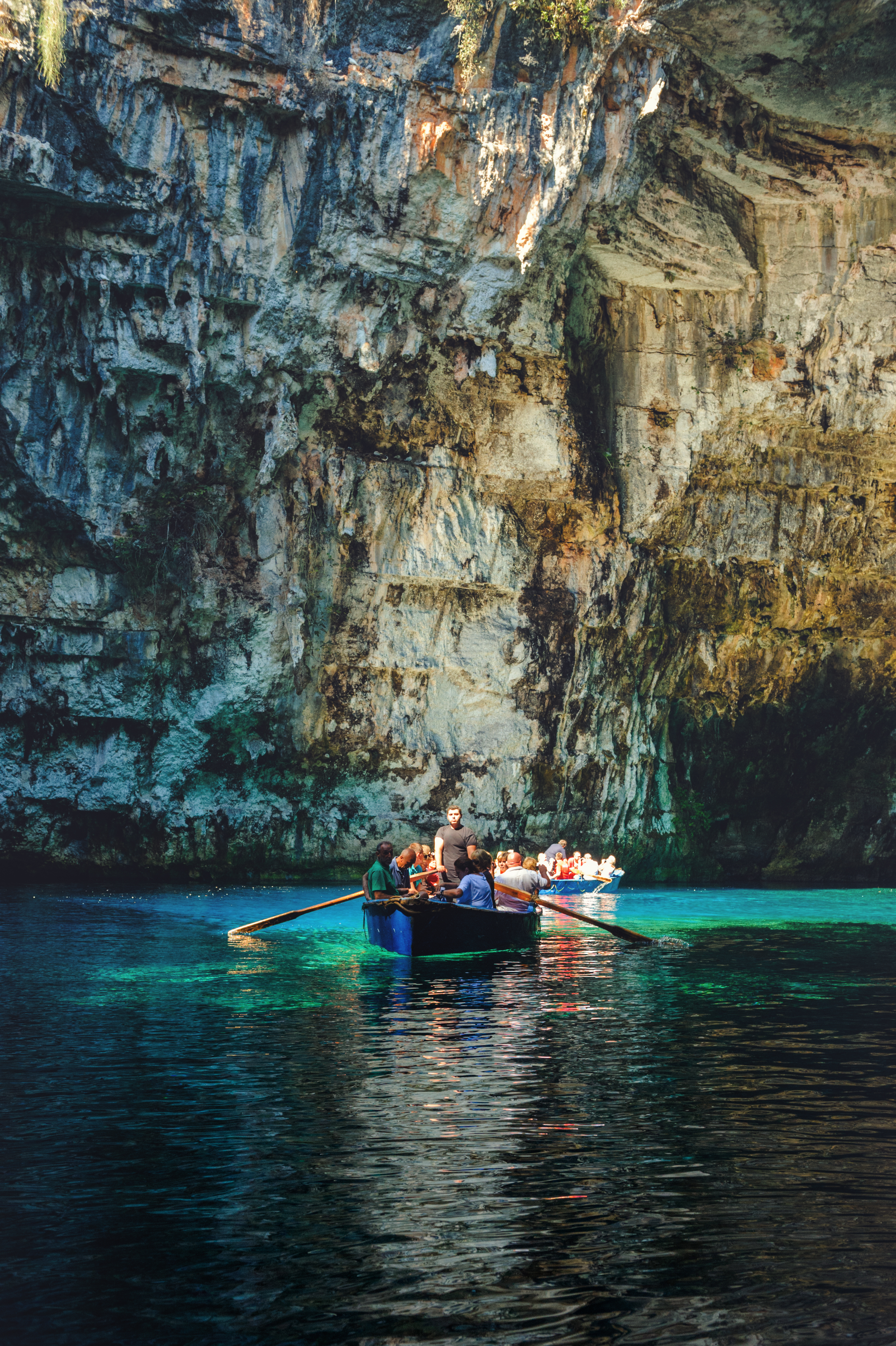 Tourists in Melissani Cave On Kefalonia Island