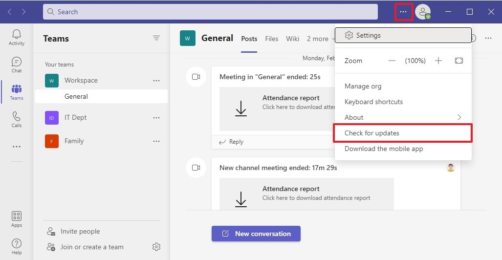 Check for updates on Microsoft Teams