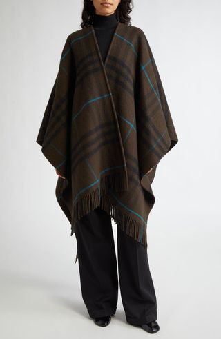 Bandana Check Fringe Wool & Cashmere Cape