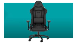 Corsair TC100 gaming chair on a blue background