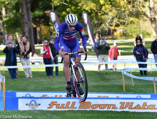 Jeremy Powers (Rapha Focus) bunnyhopping the barriers that were lower than average.
