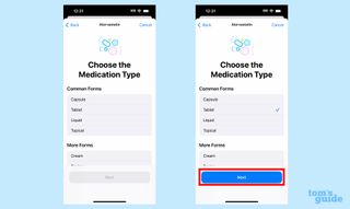 Select Medication Type in iOS 16 Health app