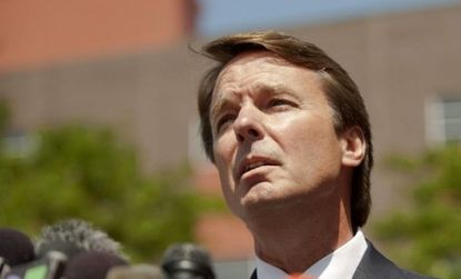  John Edwards responds to the press after the disgraced politico was indicted for using campaign funds to cover up his 2008 affair.