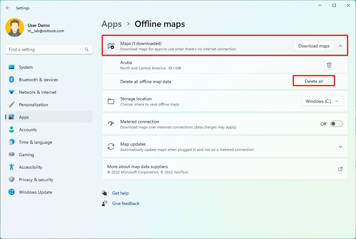 Windows 11 delete all maps