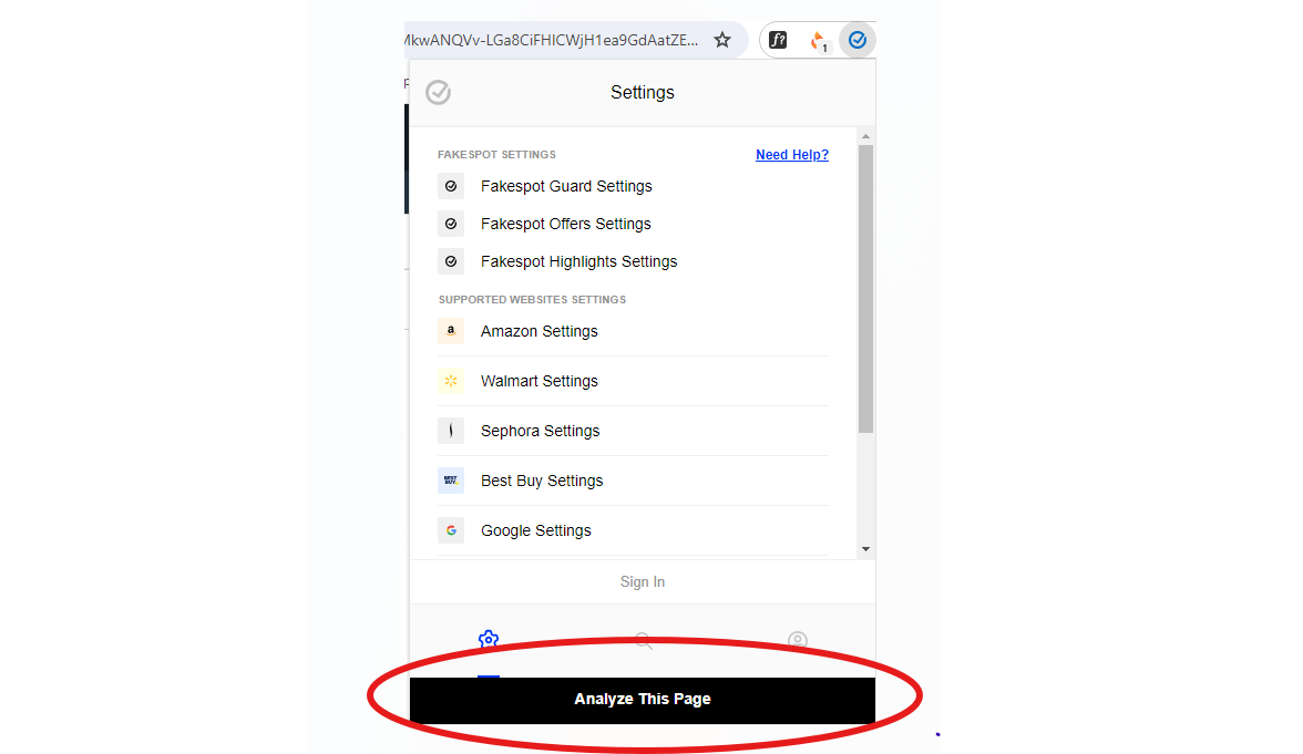 FakeSpot extensión en uso
