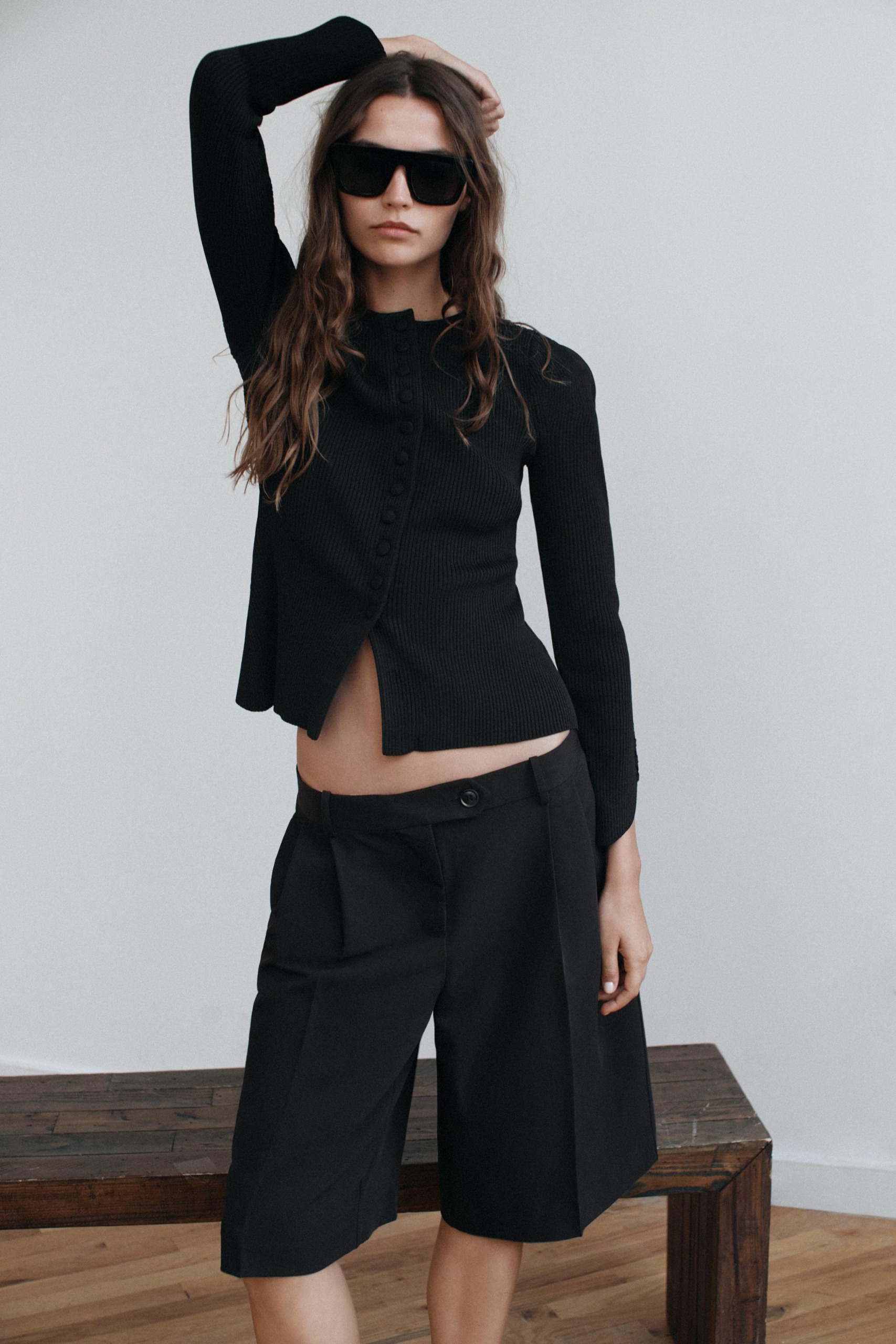 Knit Cardigan With Puff Sleeves - Black - S