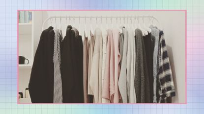 minimalist wardrobe on multicolored background