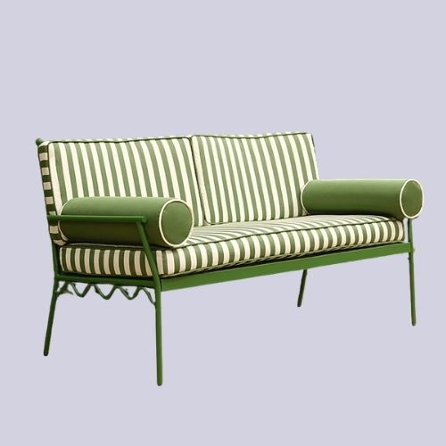George, Riviera Green and White Stripe Metal Garden Bench
