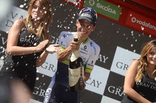 Estaban Chaves celebrates his second stage win of the 2015 Vuelta