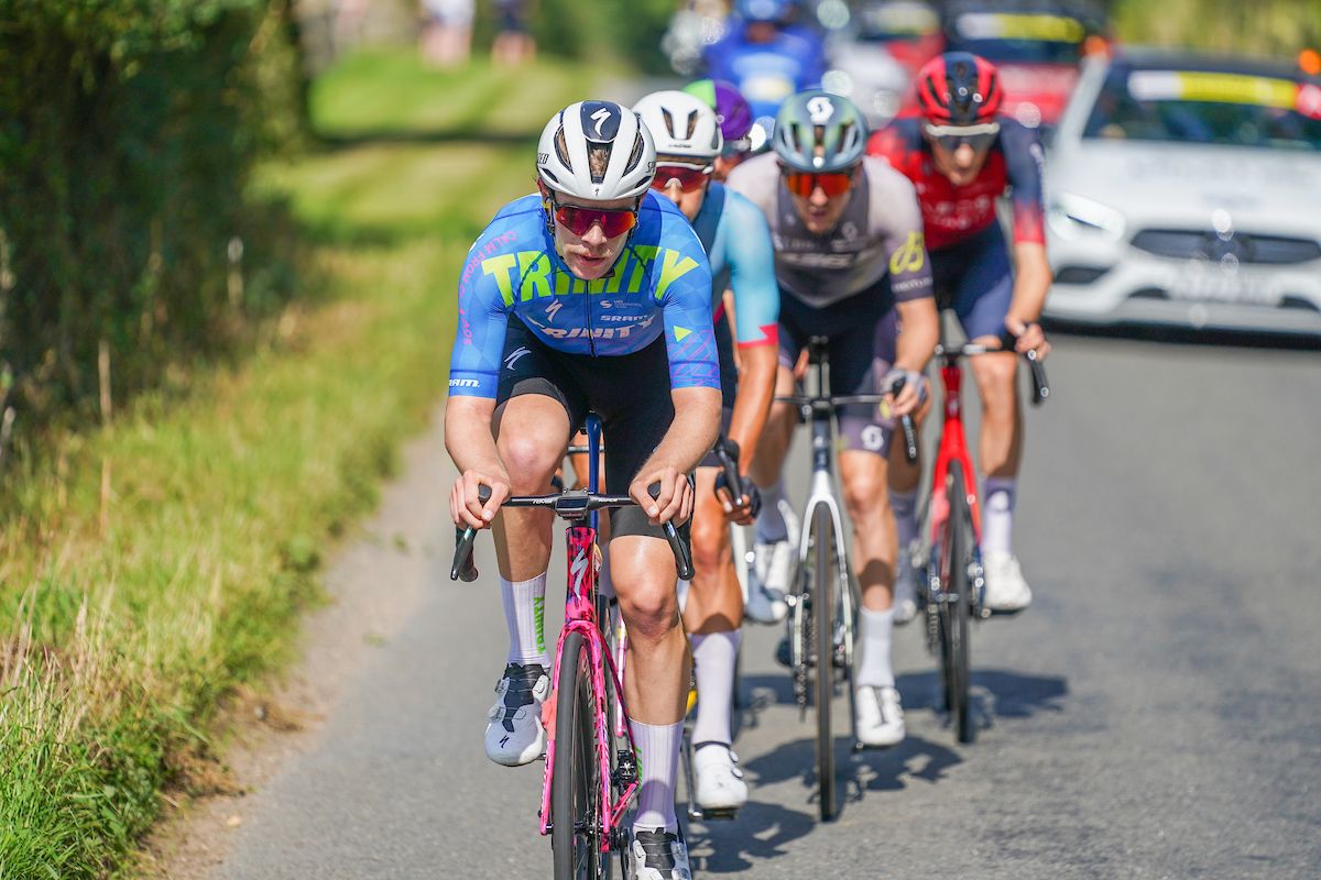 Picture by Zac Williams/SWpix.com - 09/09/2023 - Cycling - 2023 Tour of Britain - Stage 7: Tewkesbury to Gloucester (170.9km) - Liam Johnston of Team Trinity Racing in the breakaway