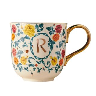 Lou Rota's Anthropologie mug monogramed with florals and an 