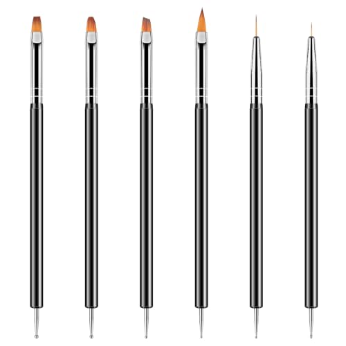 Artdone Nail Dotting Tools 6pcs Double-Ended Nail Art Brushes Kit Nail Art Gel Polish Liner Brushes Design Pen for Nail Drawing and Nail Paint Brushes Small Detail Brushes